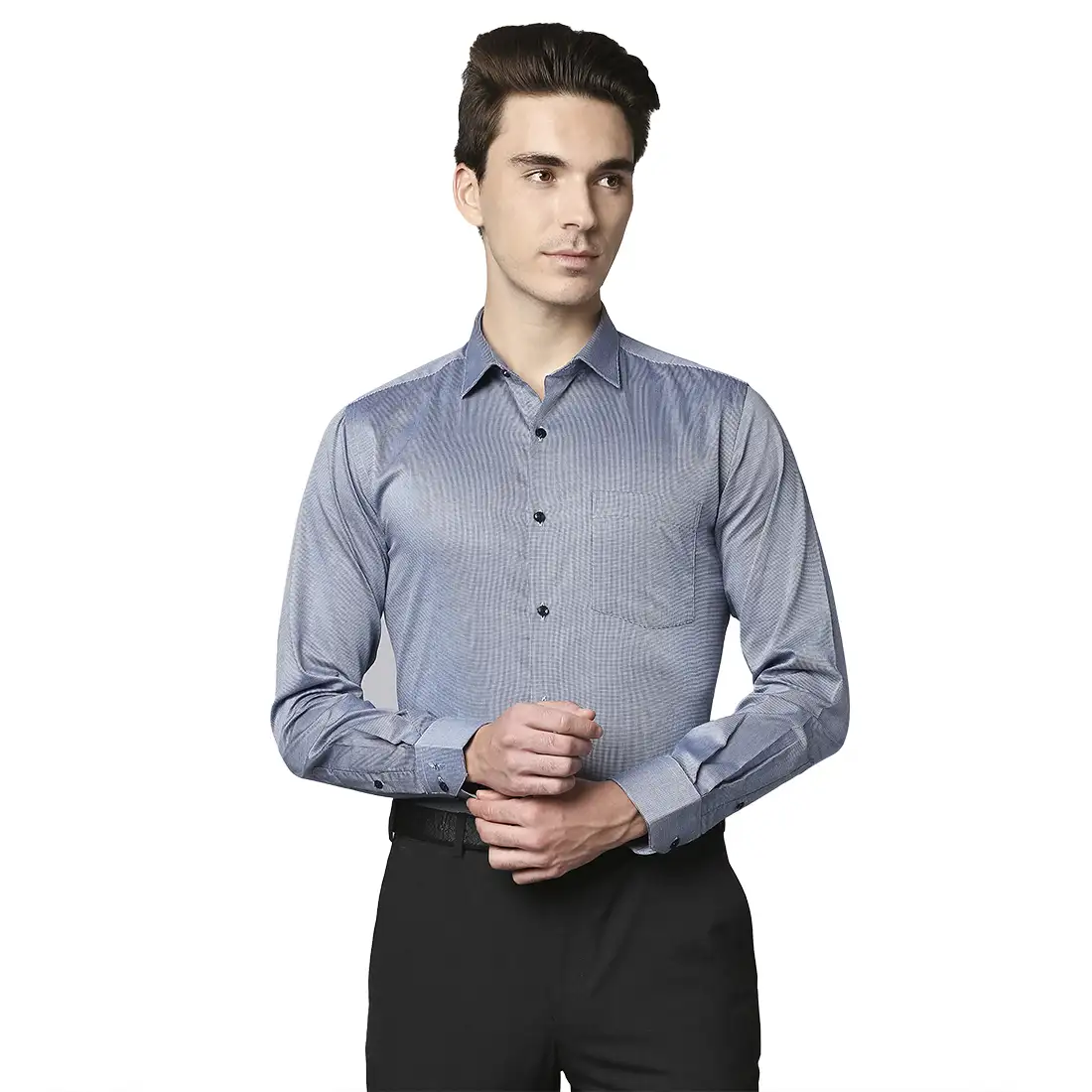 Men Blue Slim Fit Structure Cotton Shirts