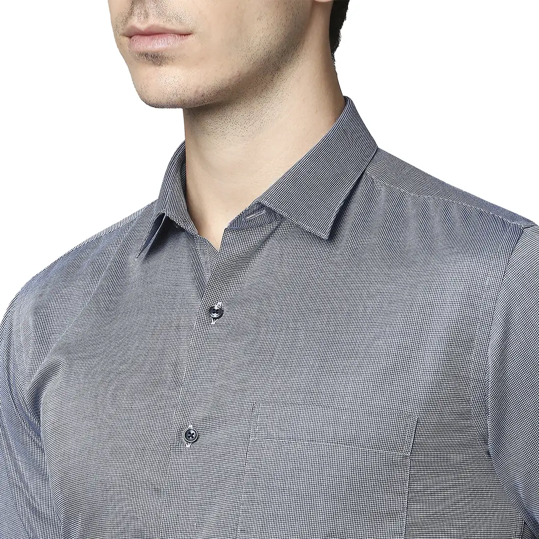 Men Blue Slim Fit Structure Cotton Shirts - Image 6