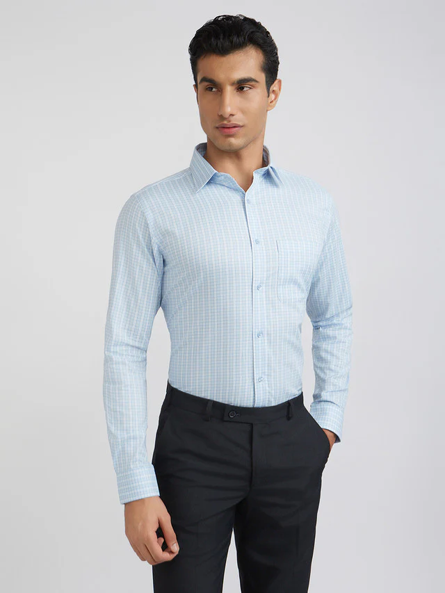 Men Blue Slim Fit Structure Cotton Shirts