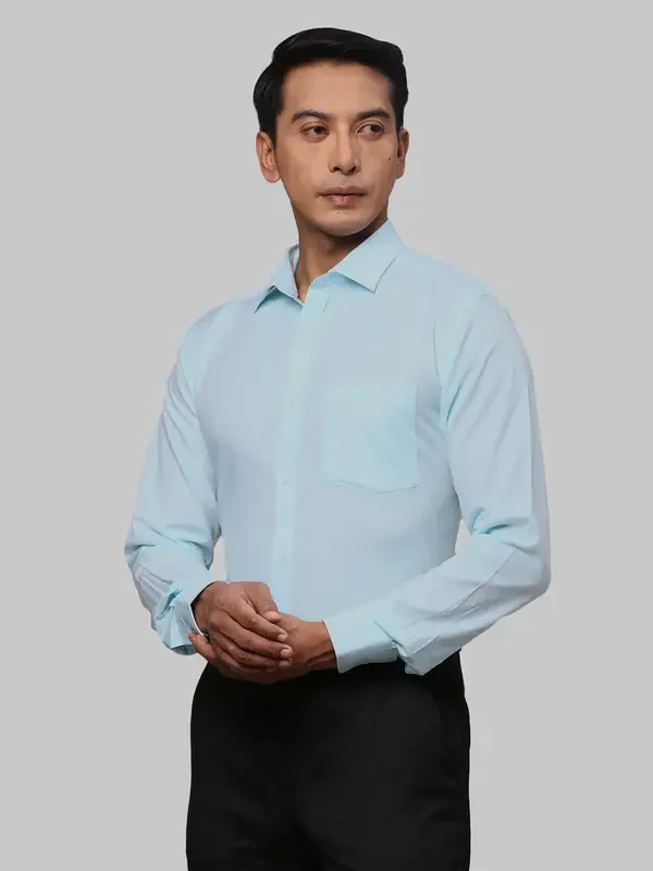Men Blue Slim Fit Structure Cotton Shirts - Image 3