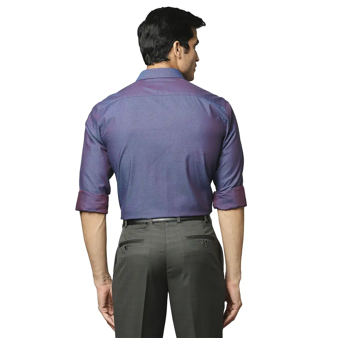 Men Blue Slim Fit Structure Cotton Shirts - Image 4