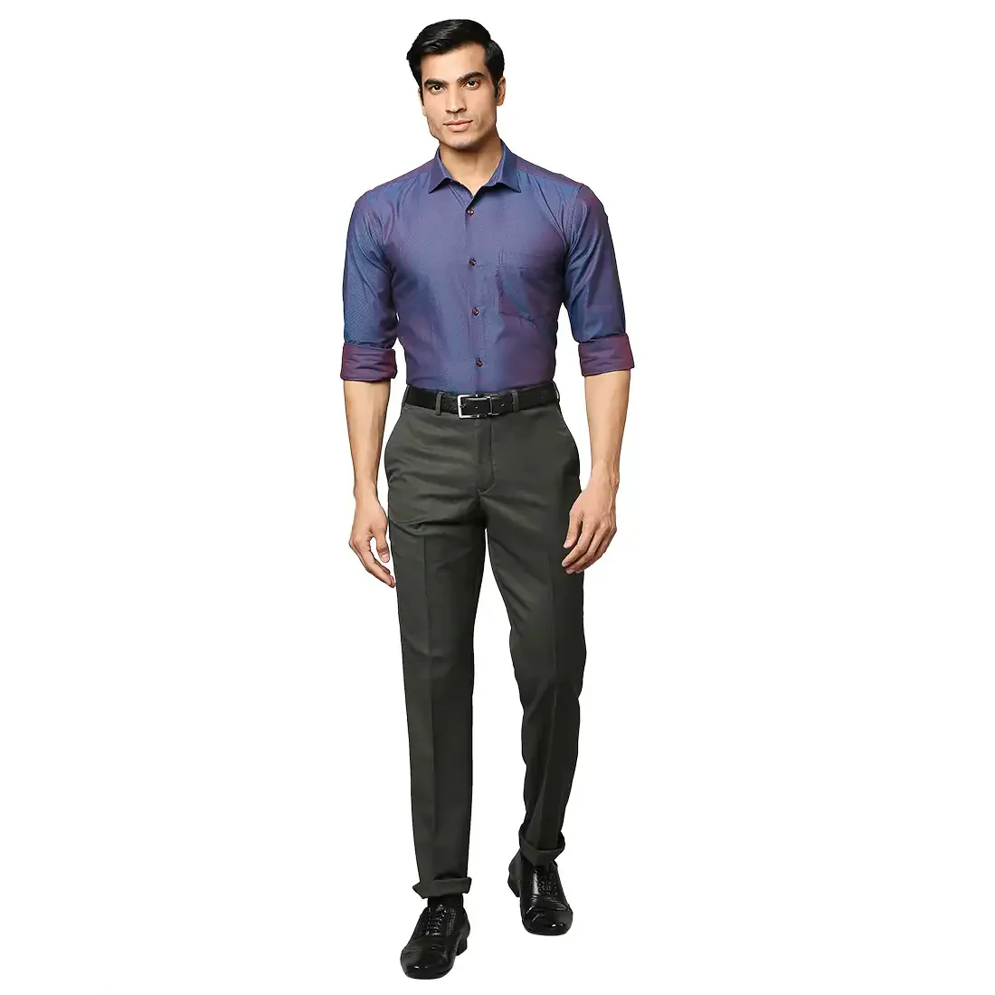 Men Blue Slim Fit Structure Cotton Shirts - Image 5