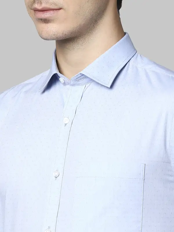 Men Blue Slim Fit Structure Cotton Shirts - Image 6