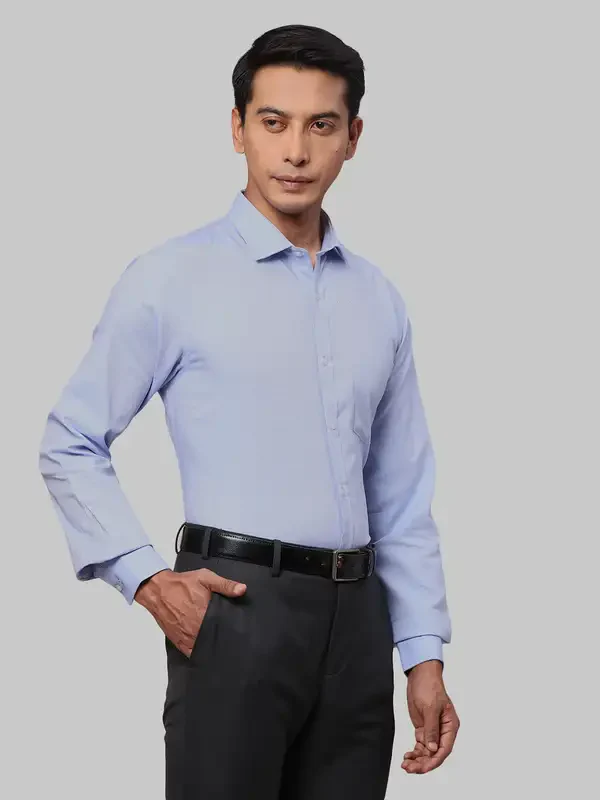 Men Blue Slim Fit Structure Cotton Shirts - Image 2