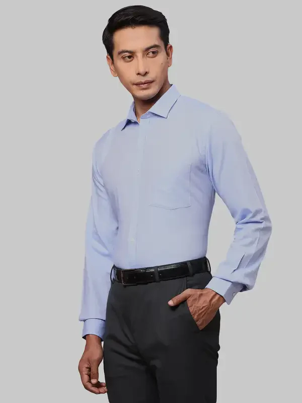 Men Blue Slim Fit Structure Cotton Shirts - Image 3