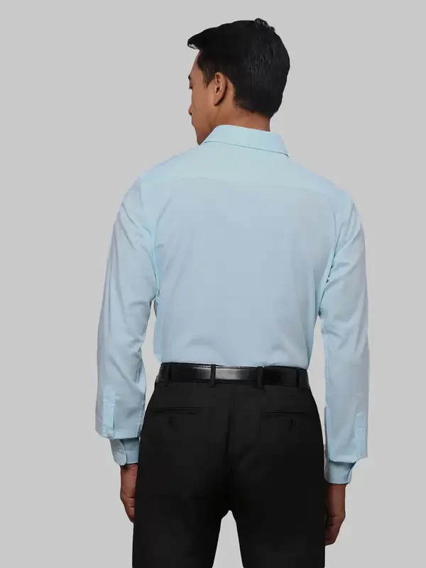 Men Blue Slim Fit Structure Cotton Shirts - Image 4