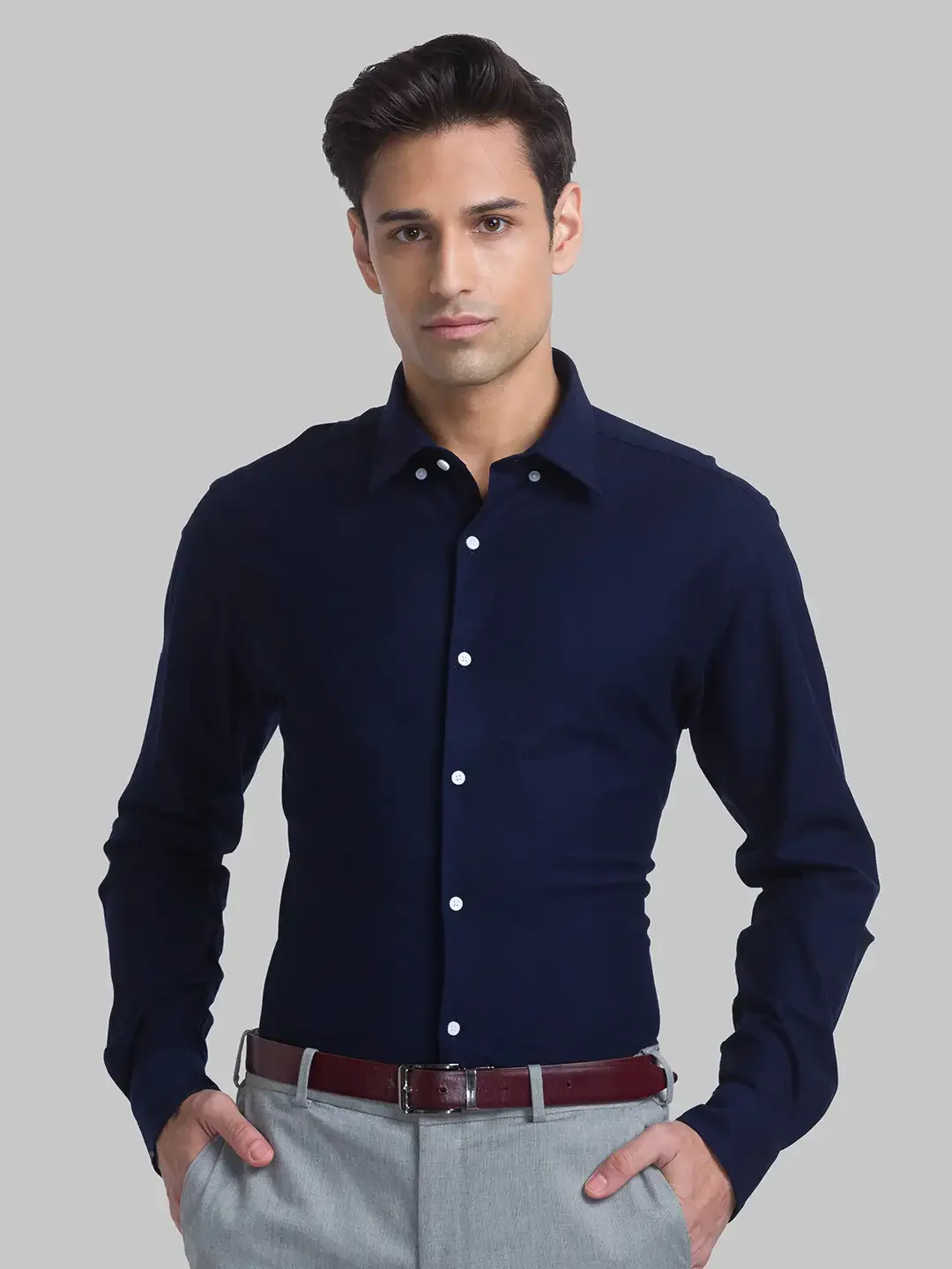 Men Blue Slim Fit Structure Cotton Shirts