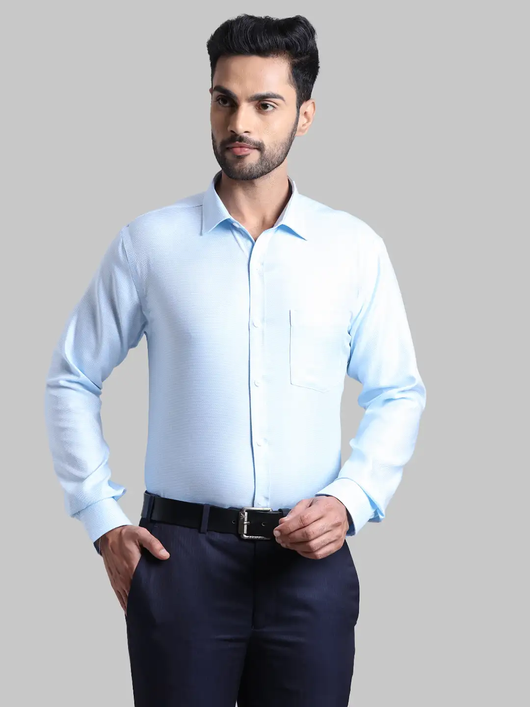 Men Blue Slim Fit Structure Cotton Shirts