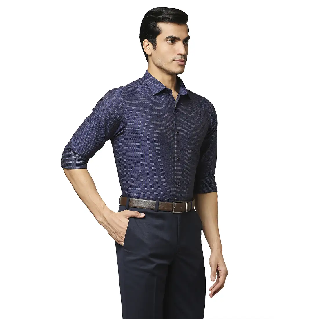 Men Blue Slim Fit Structure Cotton Shirts - Image 2