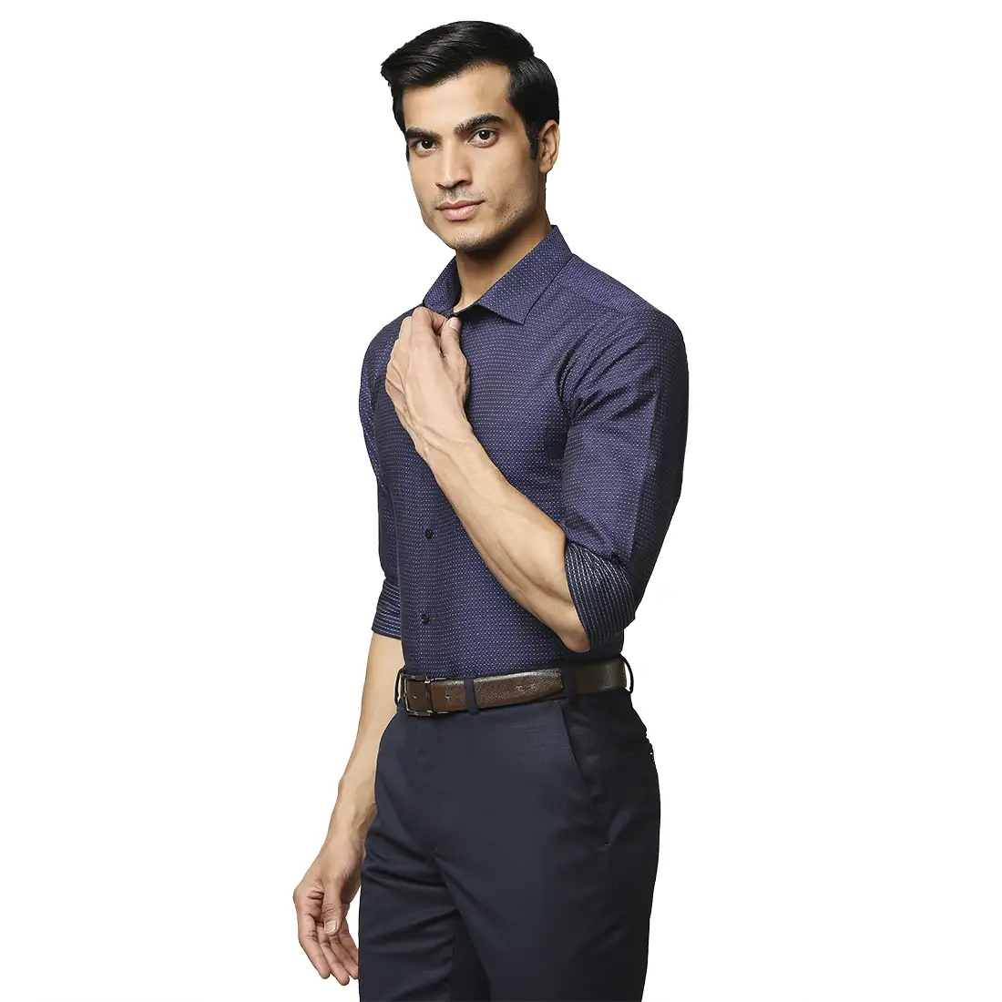 Men Blue Slim Fit Structure Cotton Shirts - Image 3