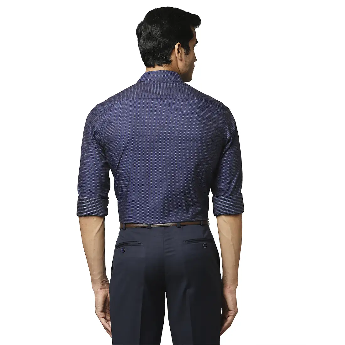 Men Blue Slim Fit Structure Cotton Shirts - Image 4