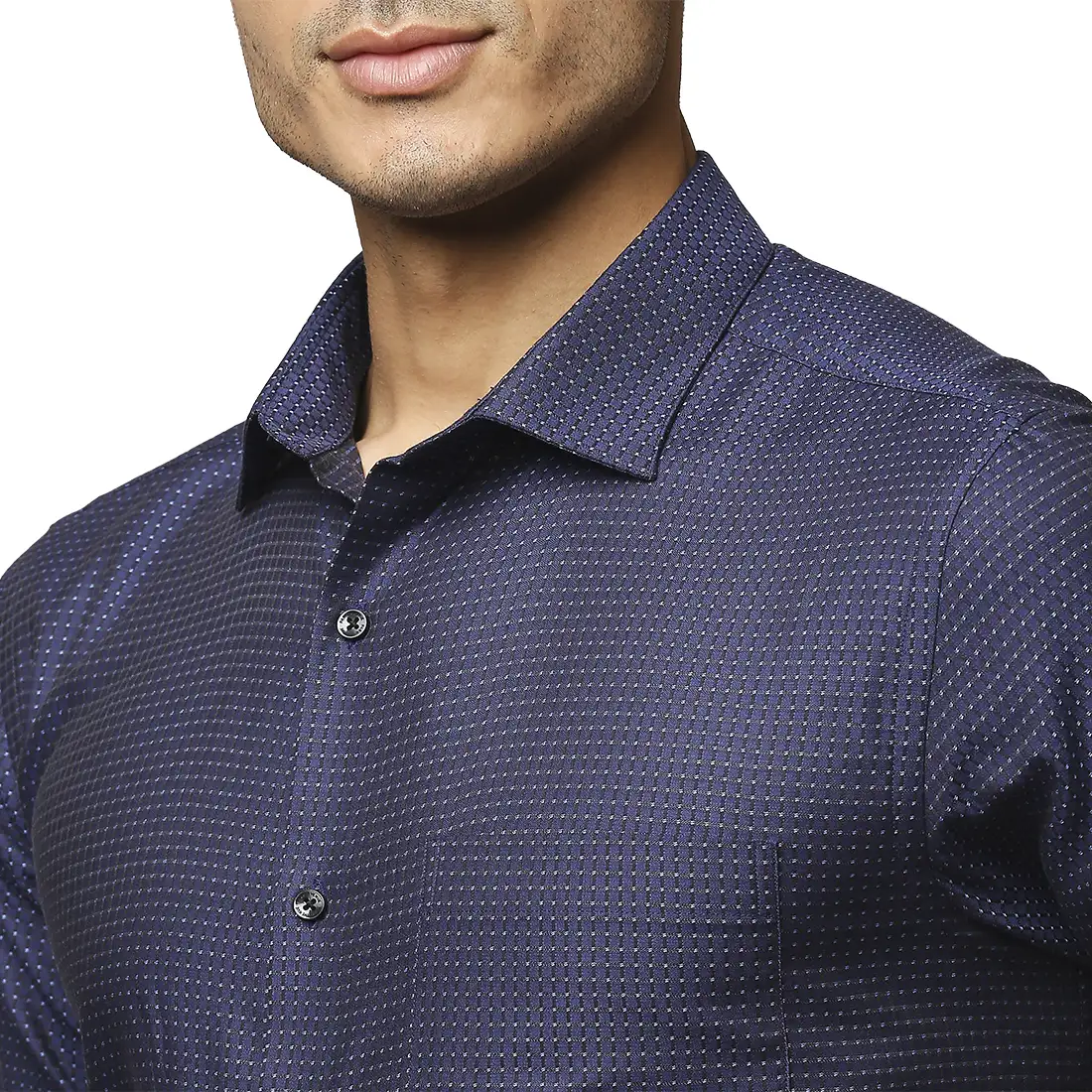 Men Blue Slim Fit Structure Cotton Shirts - Image 6
