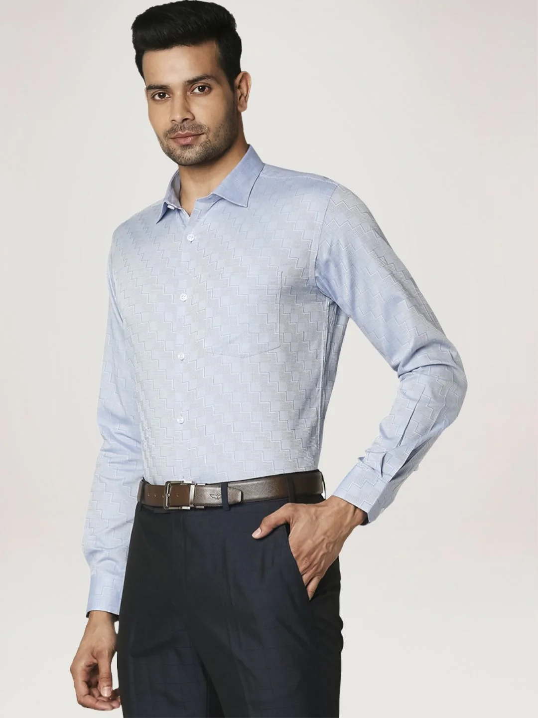 Men Blue Slim Fit Structure Cotton Shirts - Image 3