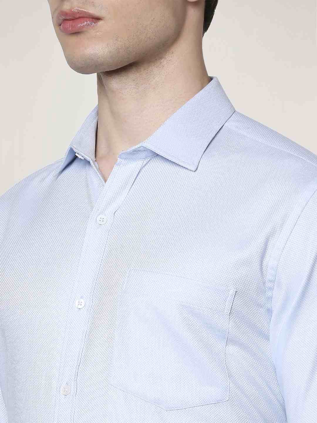 Men Blue Slim Fit Structure Cotton Shirts