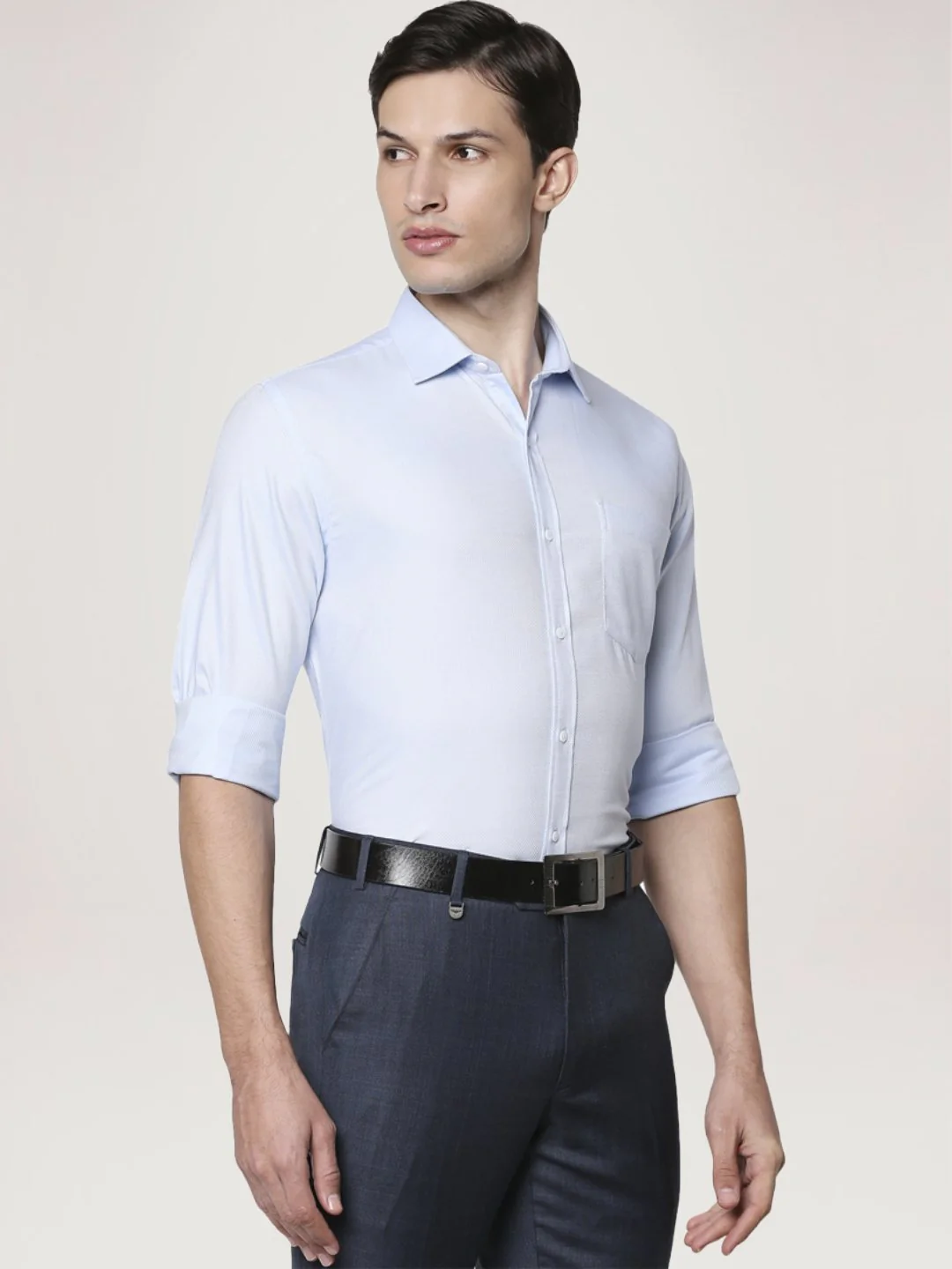 Men Blue Slim Fit Structure Cotton Shirts - Image 5