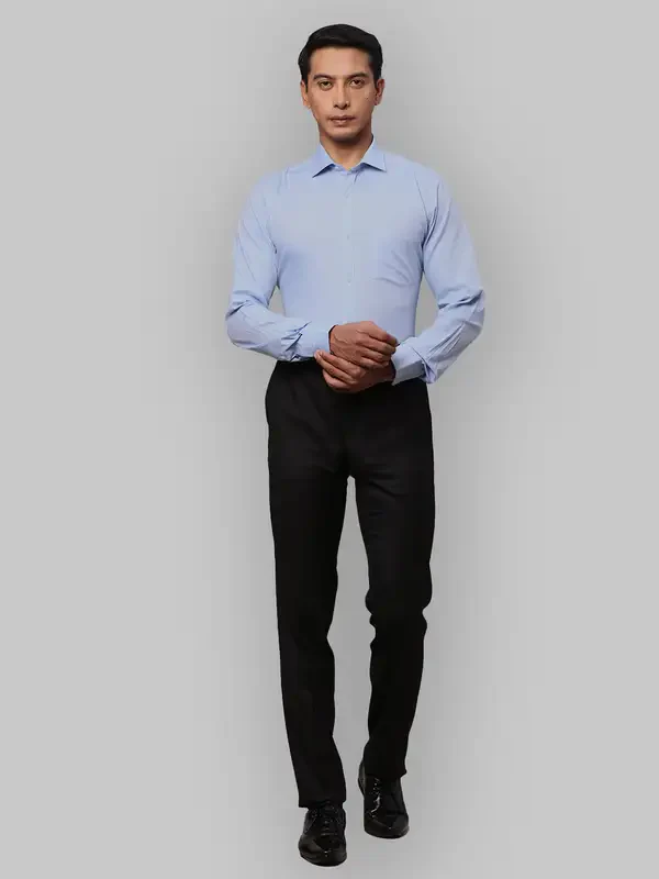 Men Blue Slim Fit Structure Cotton Shirts - Image 6