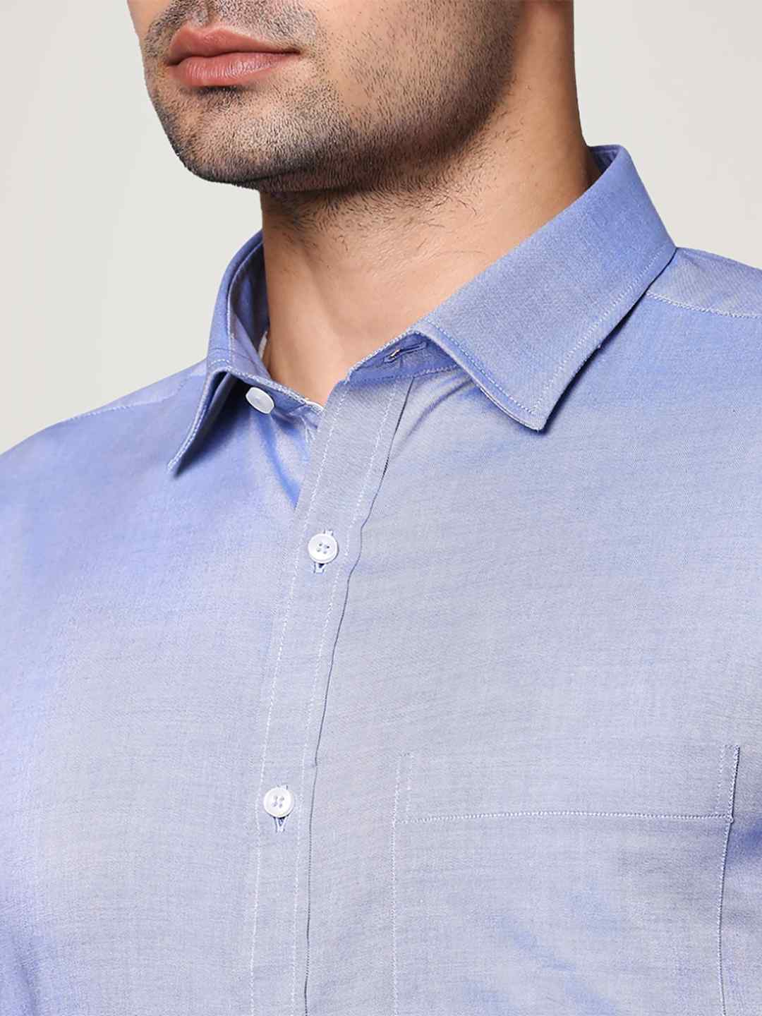 Men Blue Slim Fit Structure Cotton Shirts