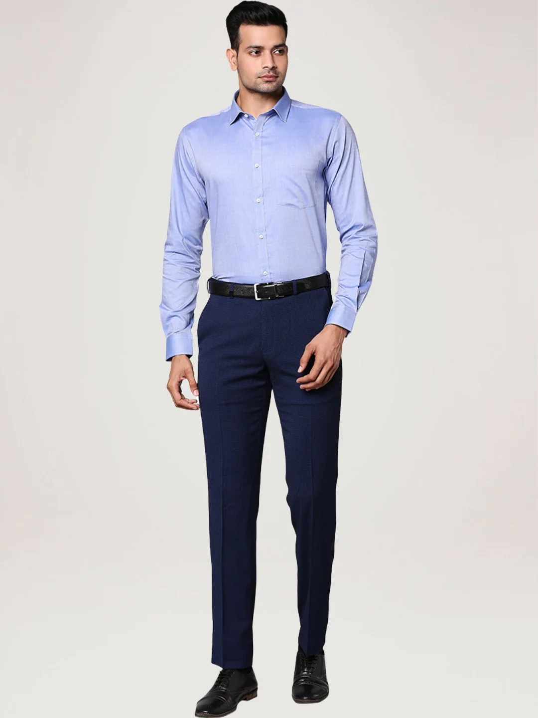 Men Blue Slim Fit Structure Cotton Shirts - Image 2
