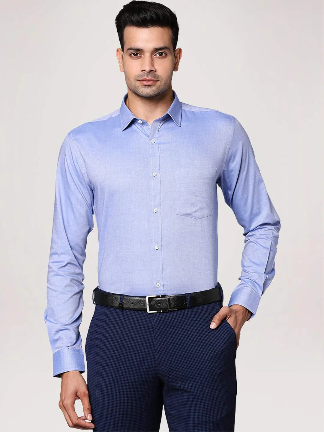 Men Blue Slim Fit Structure Cotton Shirts - Image 4