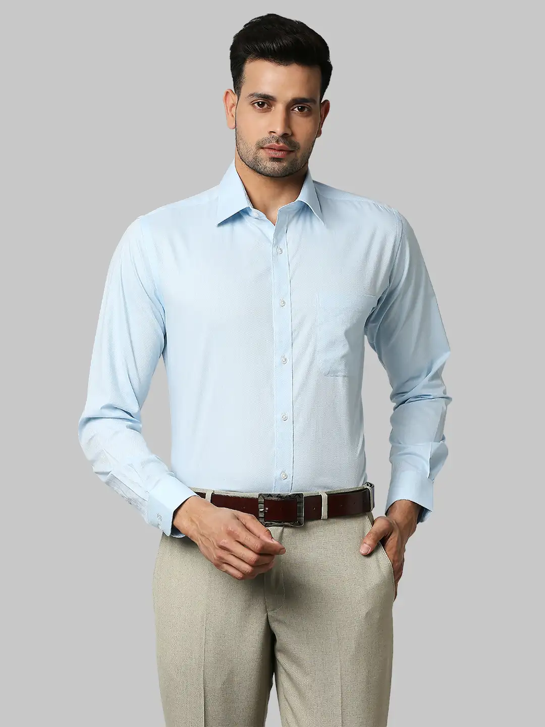 Men Blue Slim Fit Structure Cotton Shirts