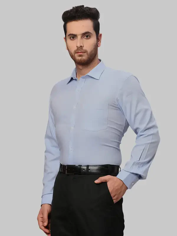 Men Blue Slim Fit Structure Cotton Shirts - Image 3