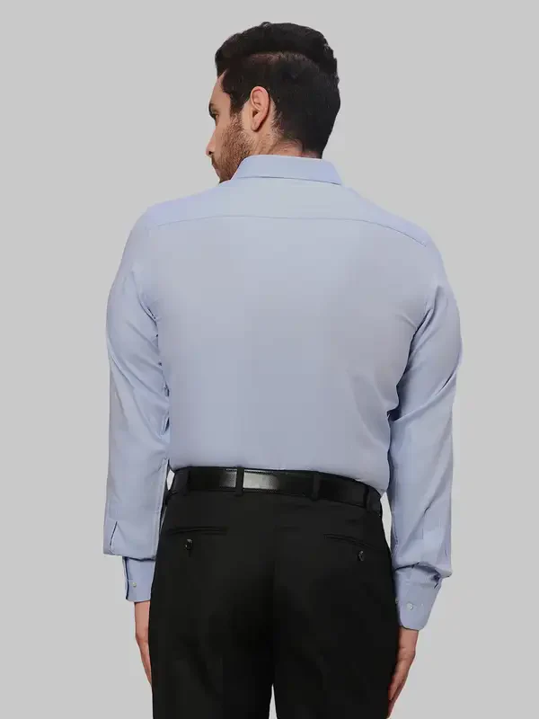 Men Blue Slim Fit Structure Cotton Shirts - Image 4