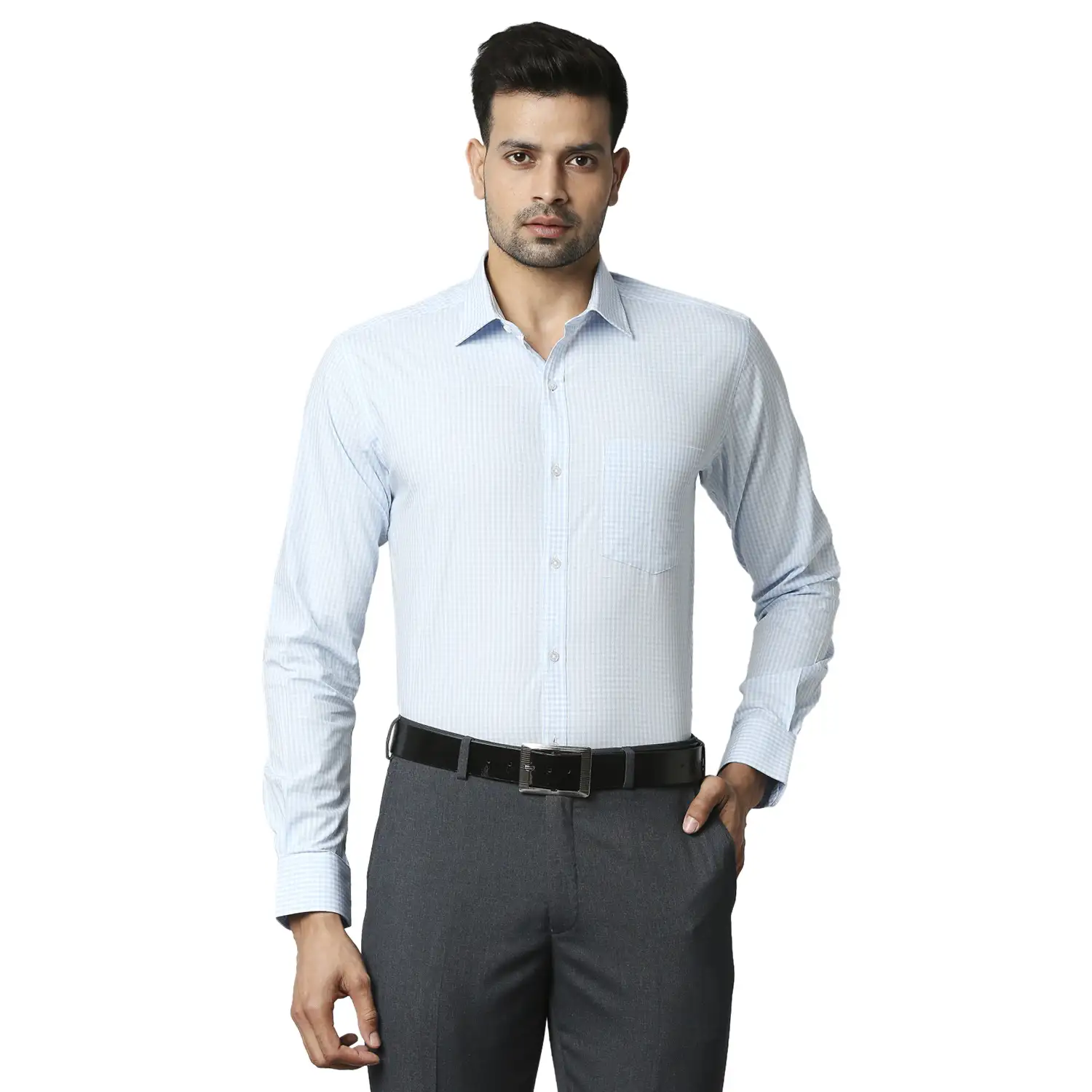 Men Blue Slim Fit Structure Cotton Shirts