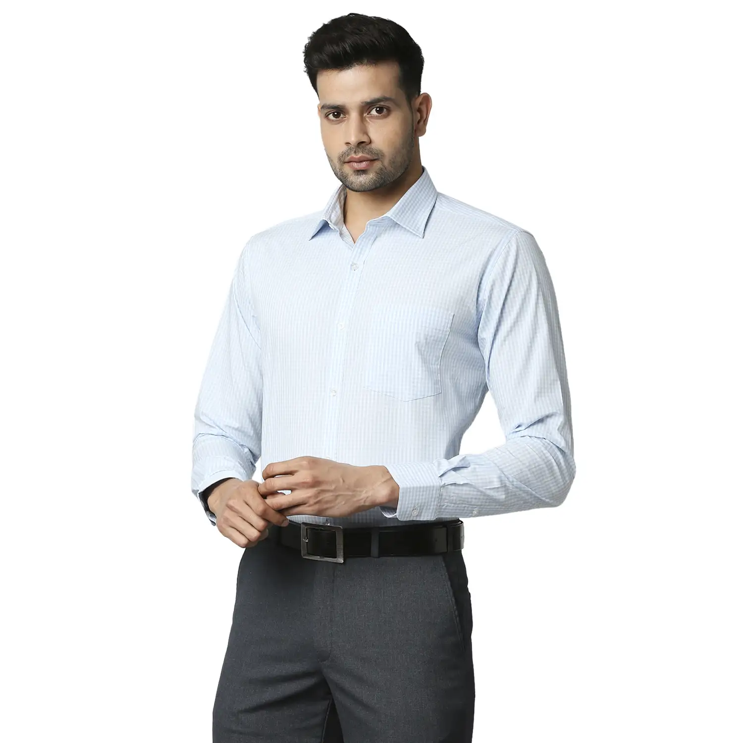 Men Blue Slim Fit Structure Cotton Shirts - Image 3