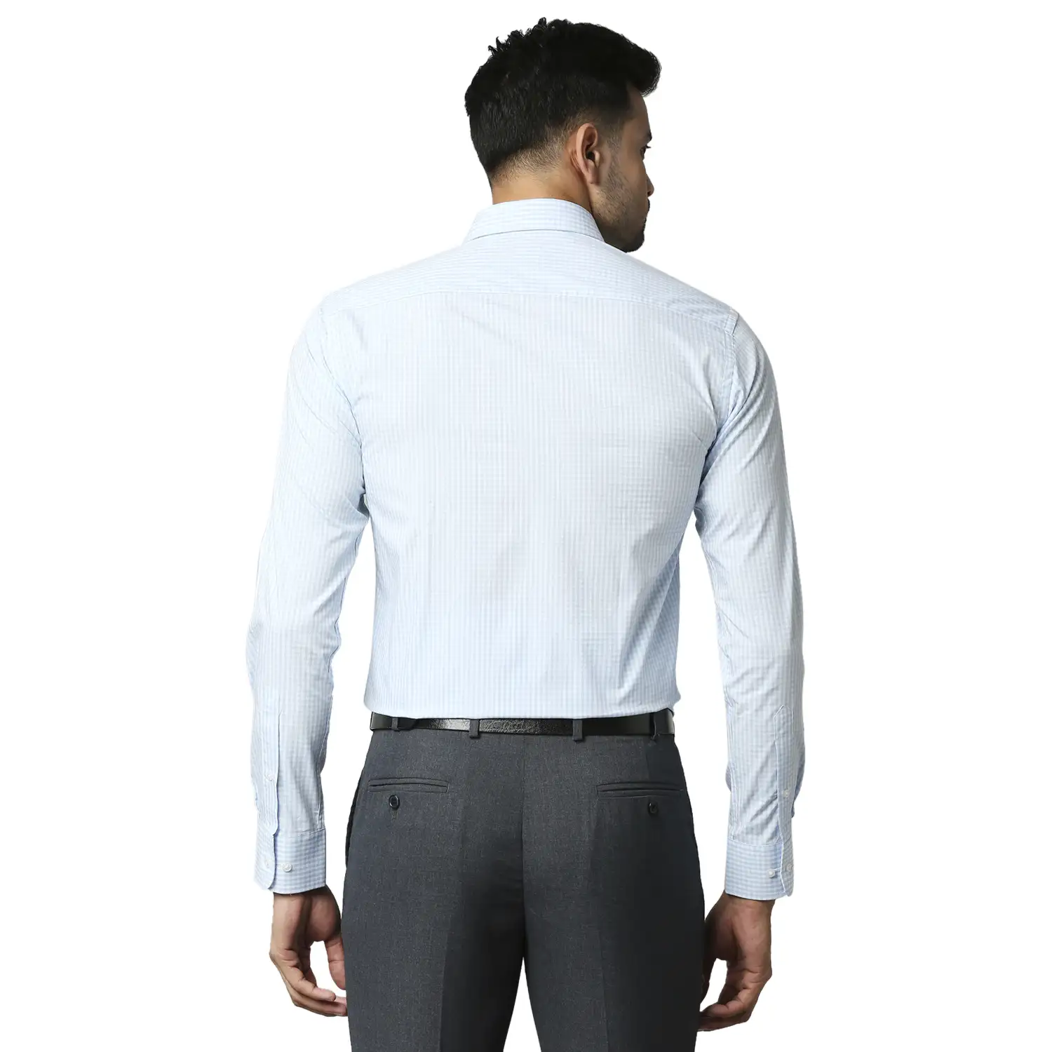 Men Blue Slim Fit Structure Cotton Shirts - Image 4