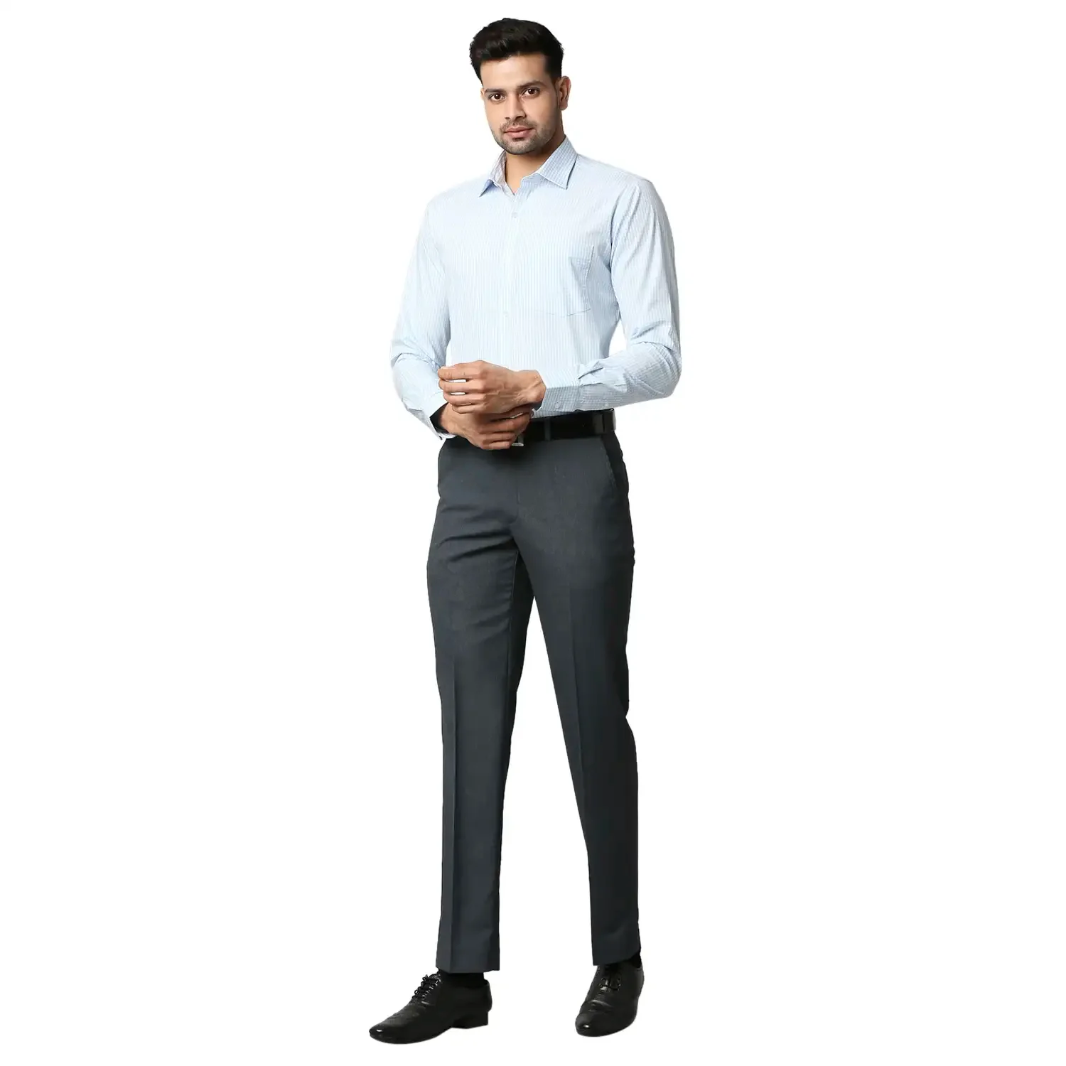 Men Blue Slim Fit Structure Cotton Shirts - Image 5