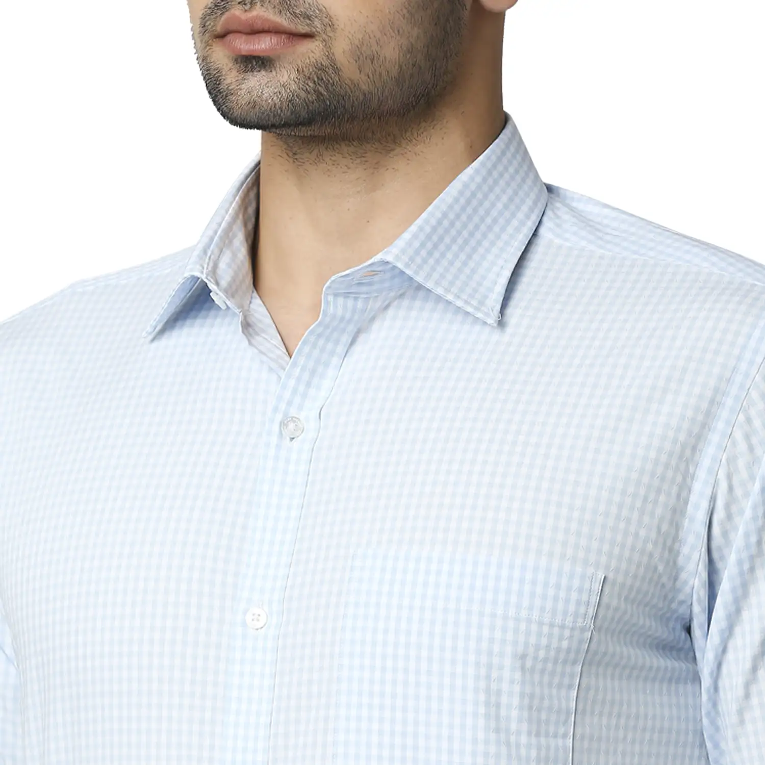 Men Blue Slim Fit Structure Cotton Shirts - Image 6