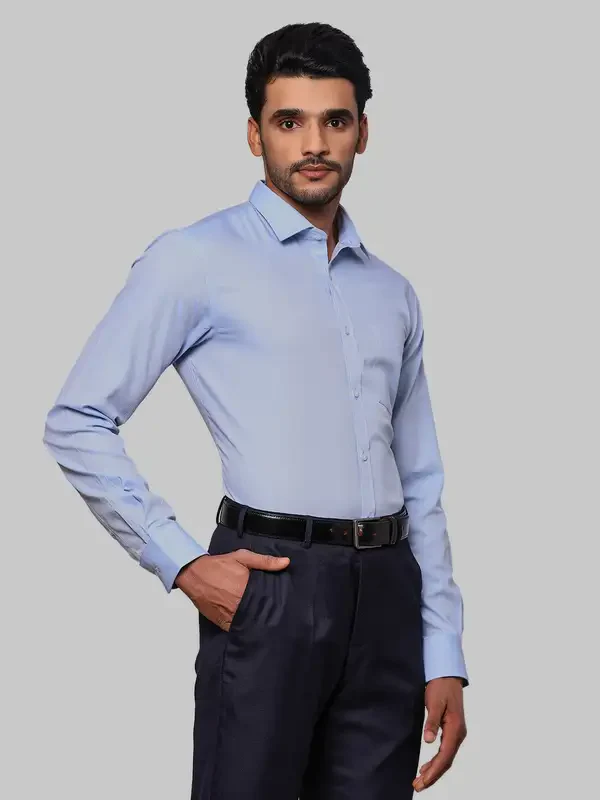 Men Blue Slim Fit Structure Cotton Shirts - Image 2