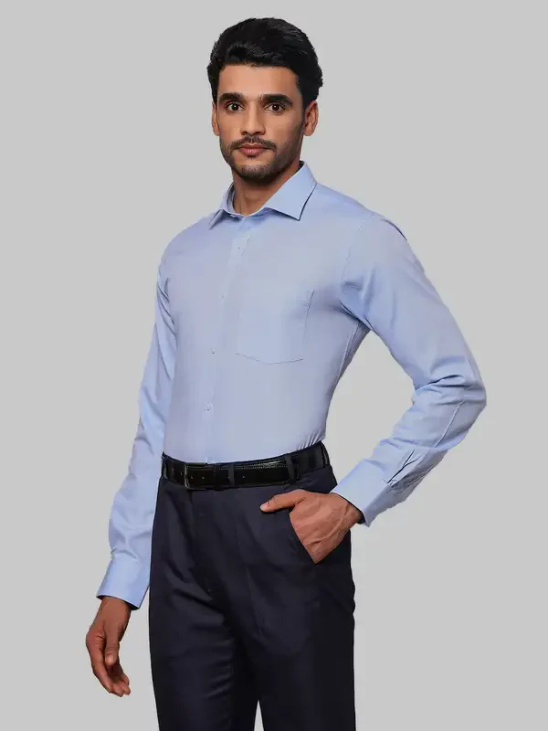 Men Blue Slim Fit Structure Cotton Shirts - Image 3