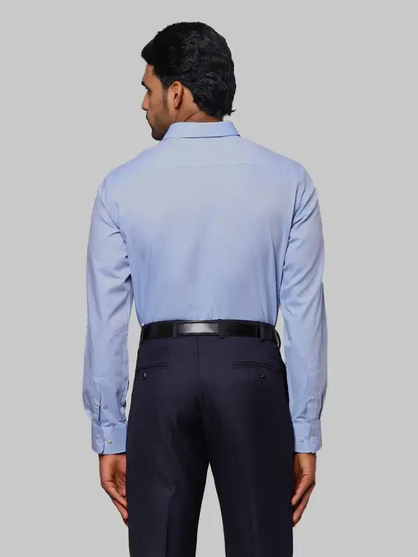 Men Blue Slim Fit Structure Cotton Shirts - Image 4