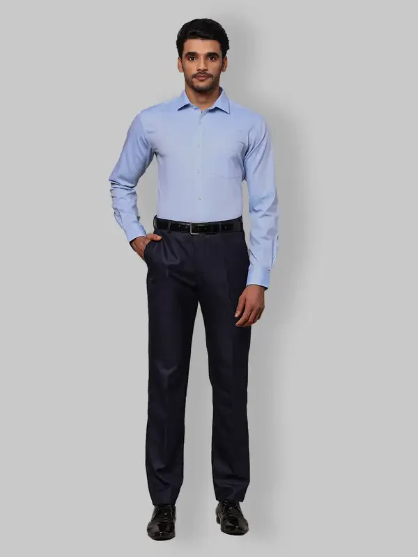 Men Blue Slim Fit Structure Cotton Shirts - Image 5