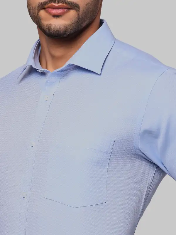 Men Blue Slim Fit Structure Cotton Shirts - Image 6