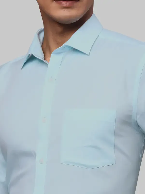 Men Blue Slim Fit Structure Cotton Shirts - Image 6