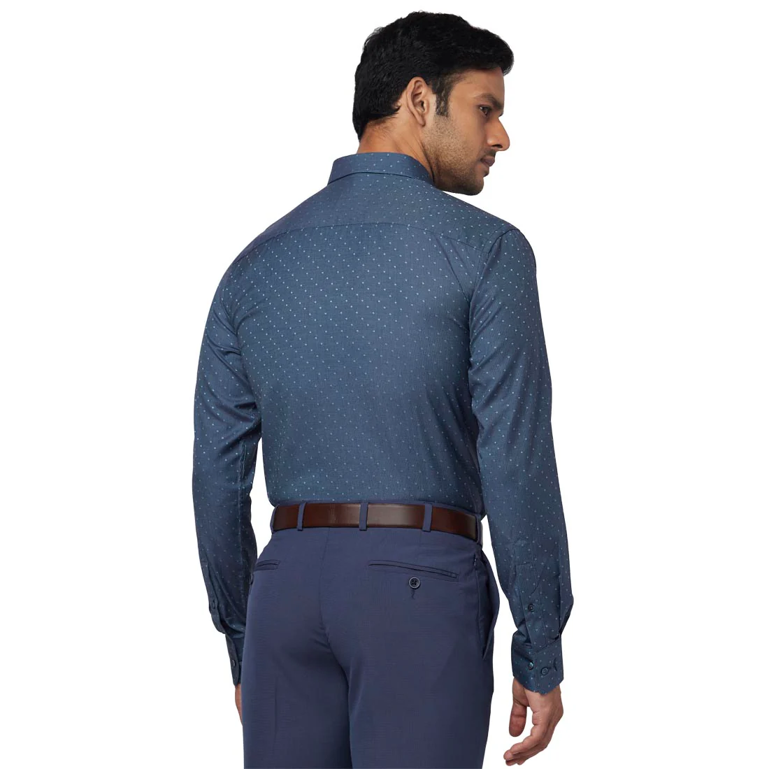 Men Blue Slim Fit Structure Cotton Shirts - Image 4