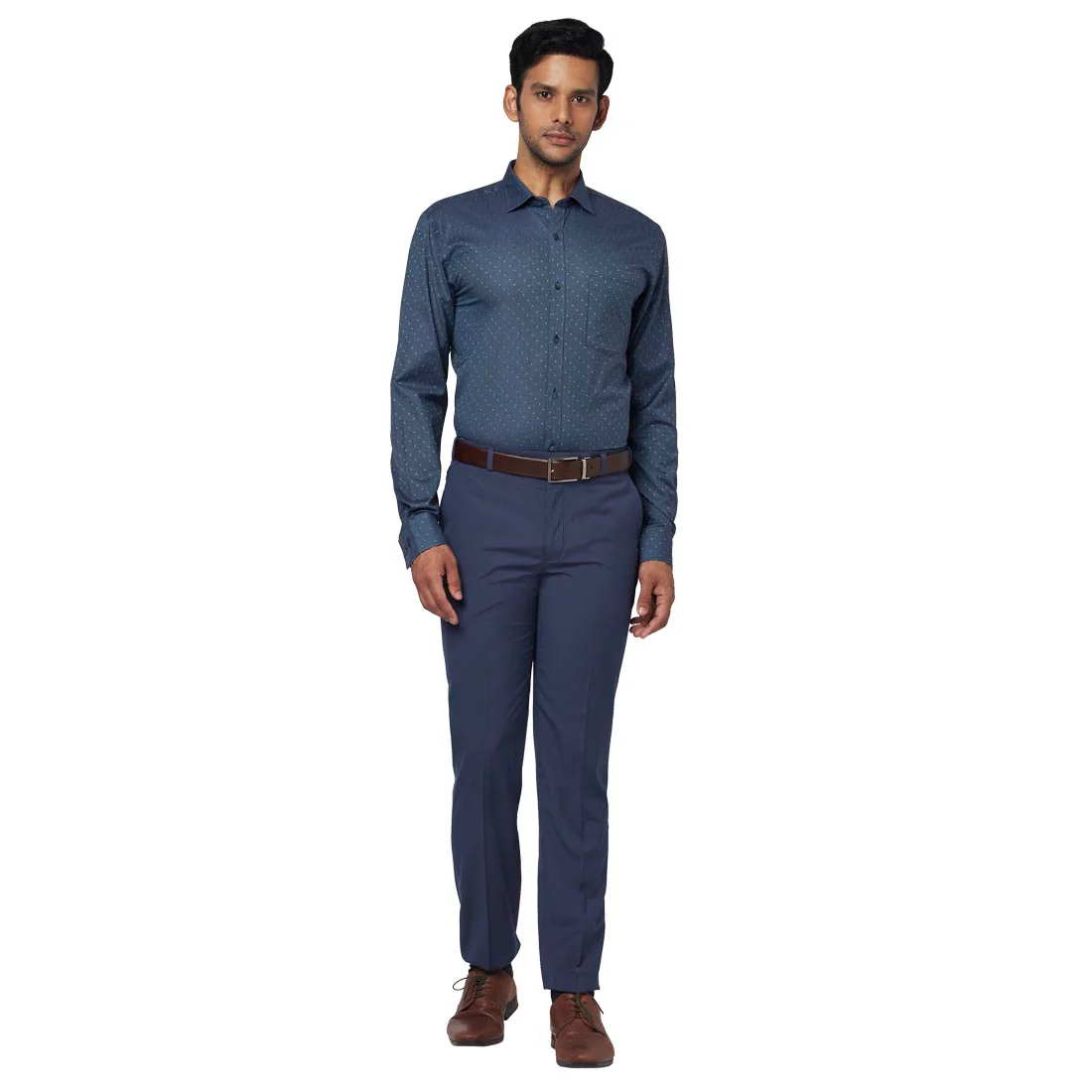Men Blue Slim Fit Structure Cotton Shirts - Image 5