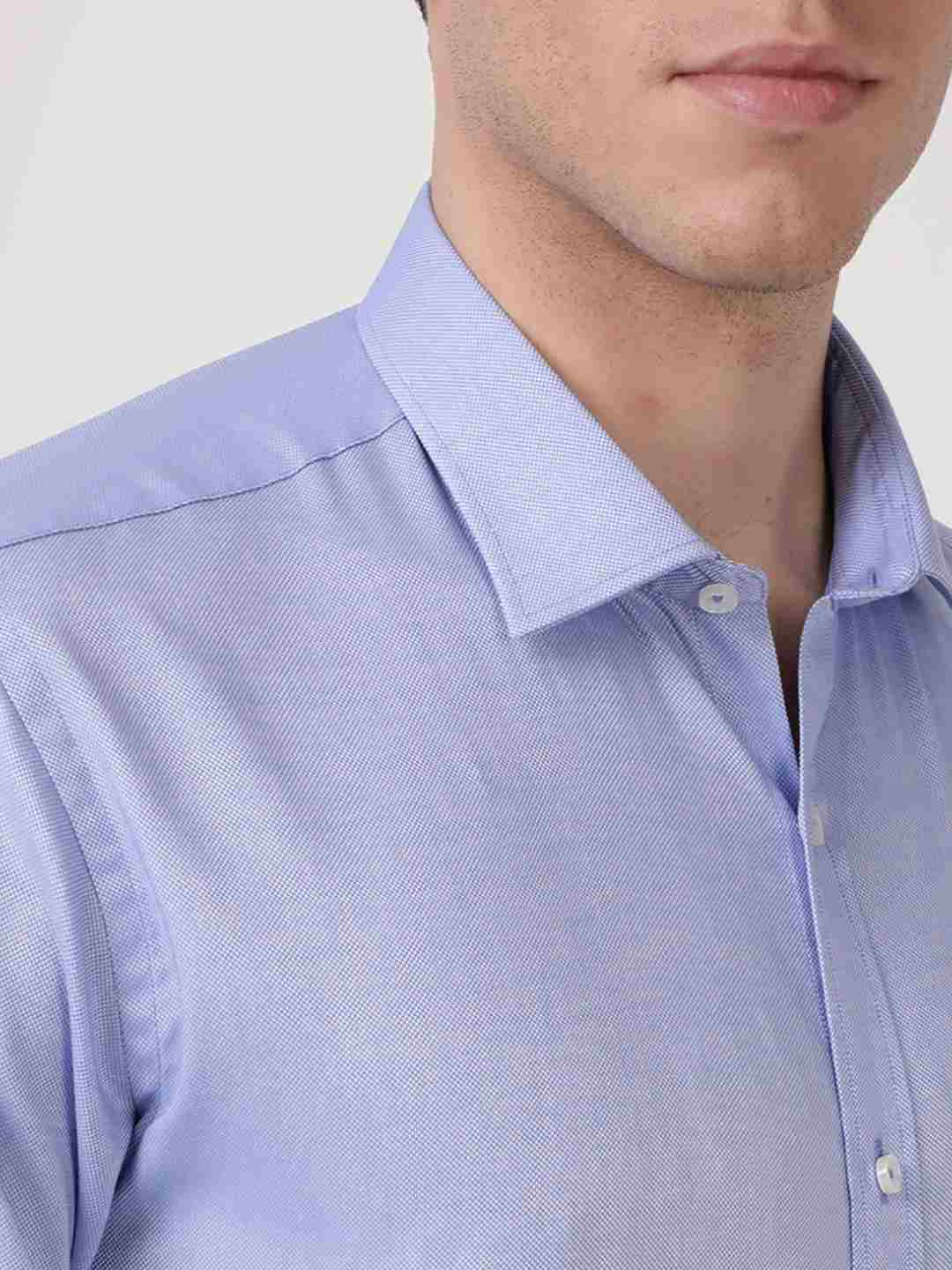 Men Blue Slim Fit Structure Cotton Shirts