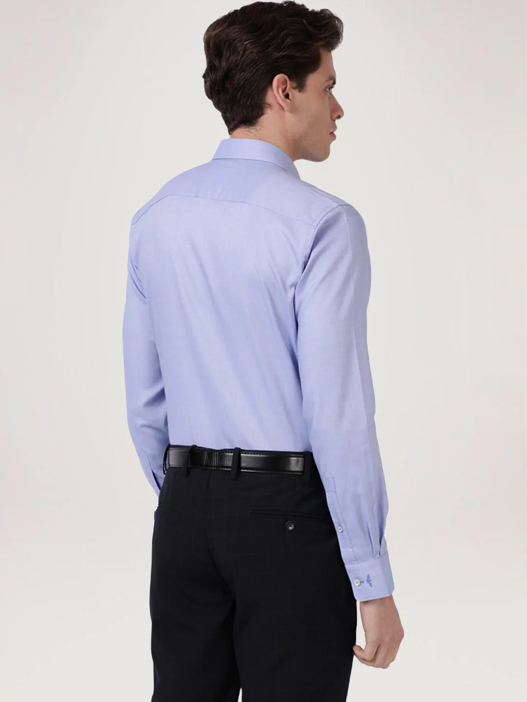 Men Blue Slim Fit Structure Cotton Shirts - Image 3