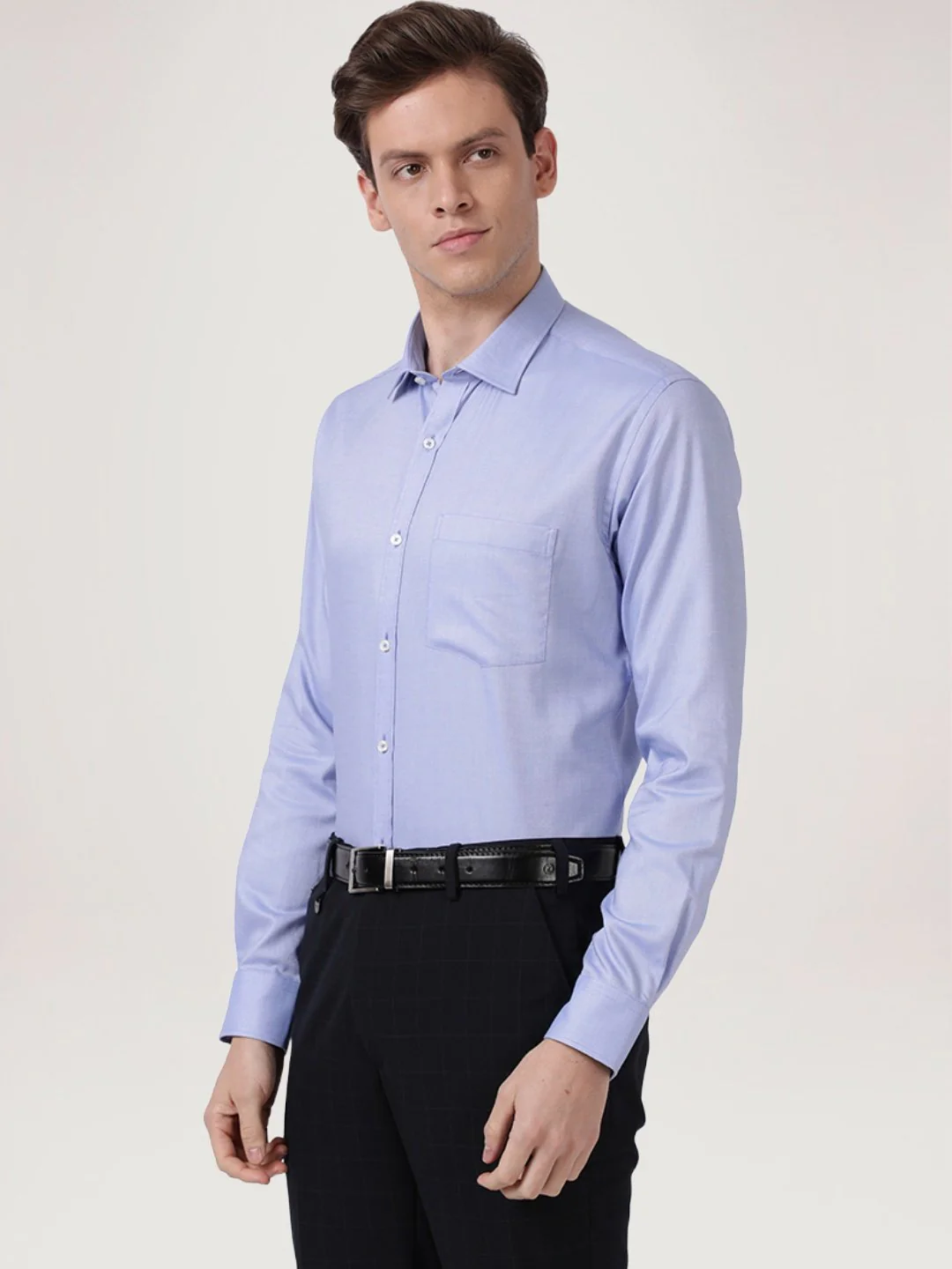 Men Blue Slim Fit Structure Cotton Shirts - Image 4