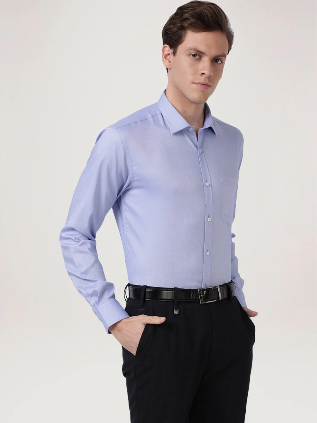 Men Blue Slim Fit Structure Cotton Shirts - Image 5