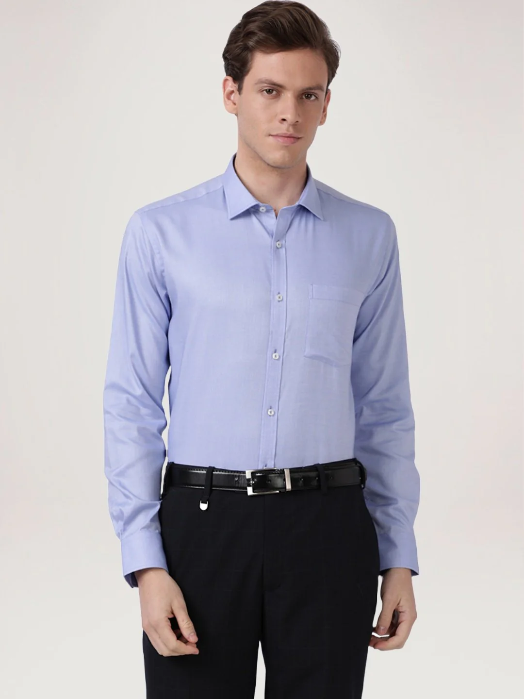 Men Blue Slim Fit Structure Cotton Shirts - Image 6