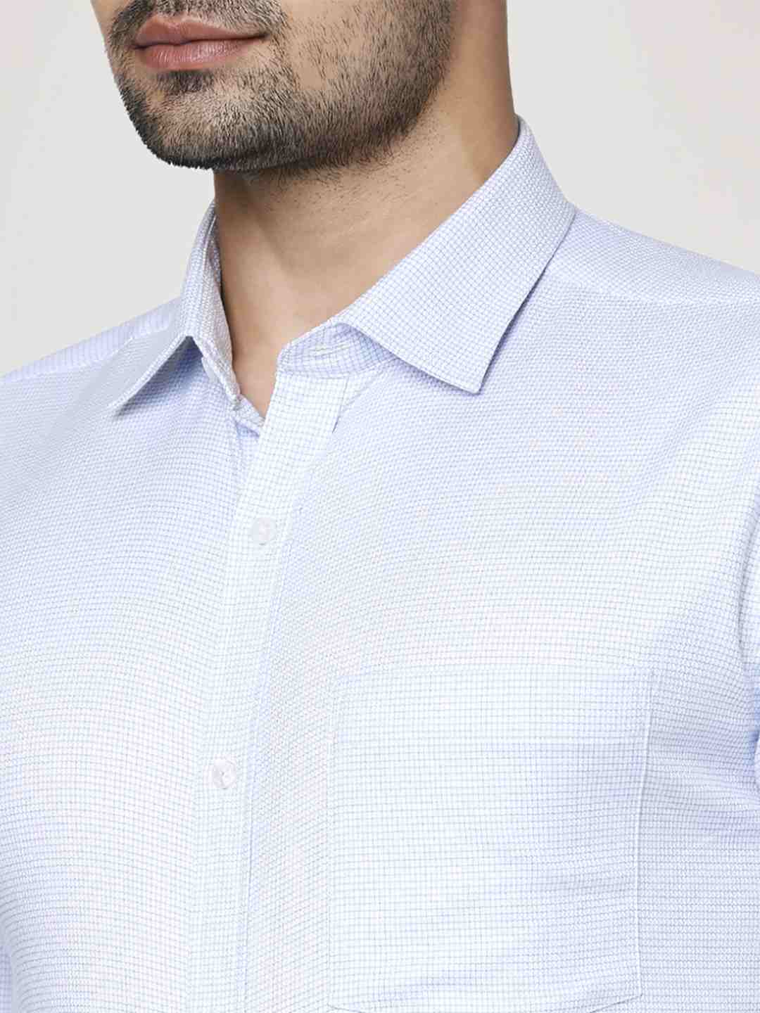 Men Blue Slim Fit Structure Cotton Shirts