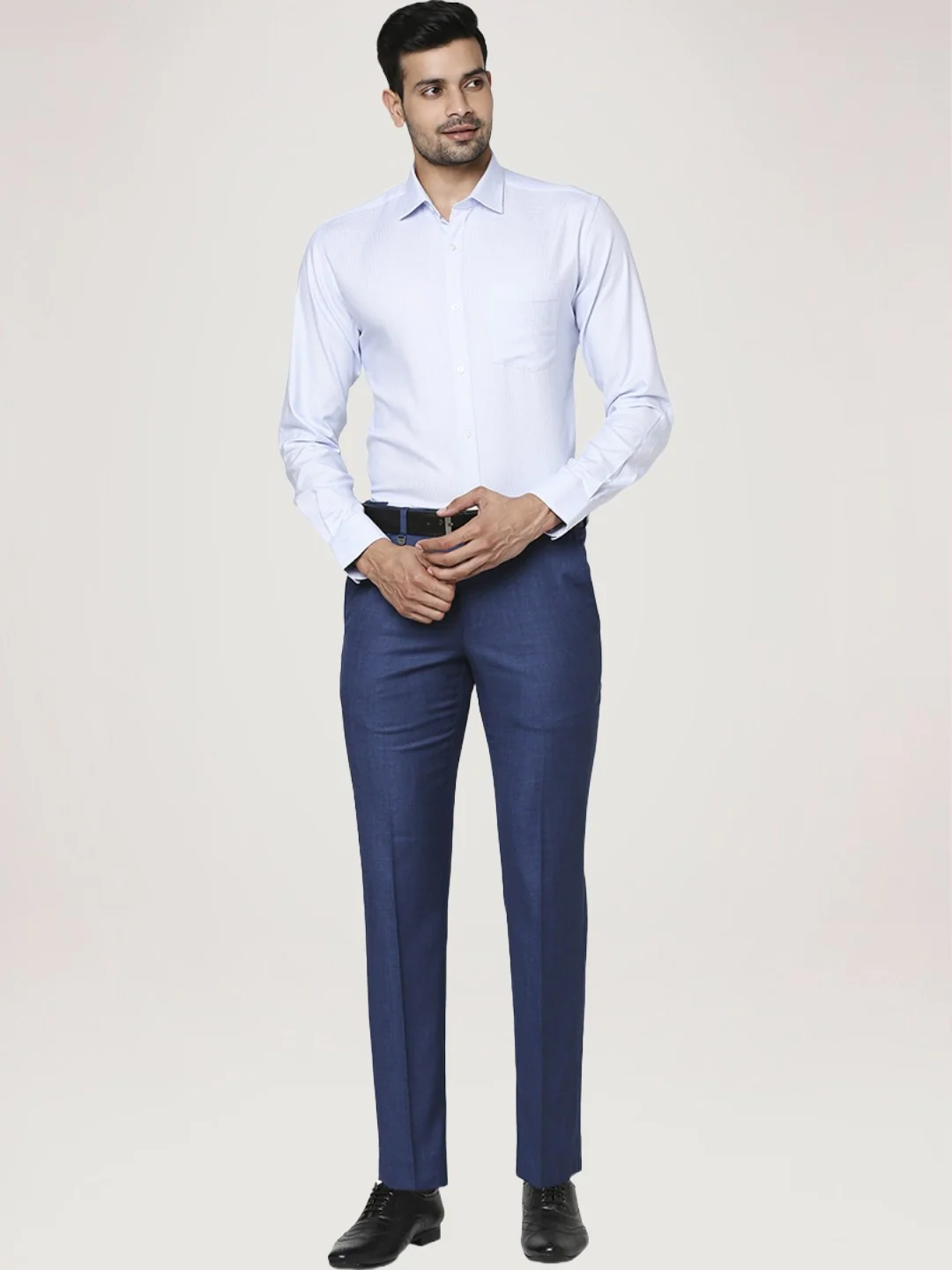 Men Blue Slim Fit Structure Cotton Shirts - Image 2