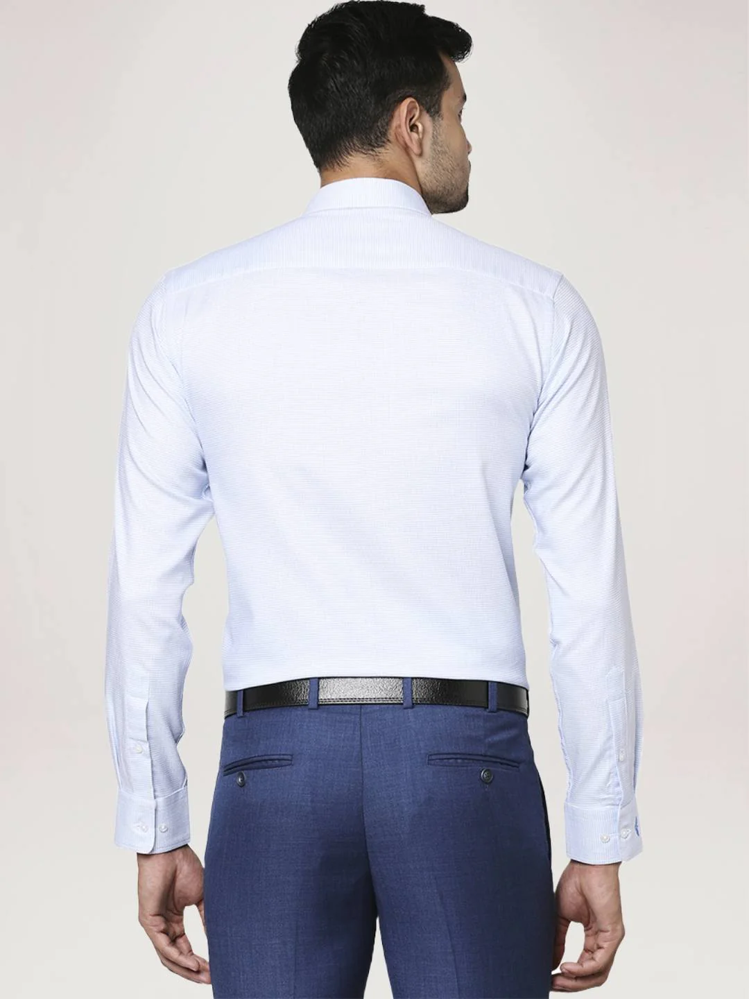Men Blue Slim Fit Structure Cotton Shirts - Image 3