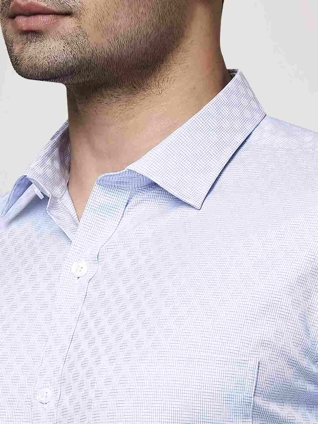 Men Blue Slim Fit Structure Cotton Shirts