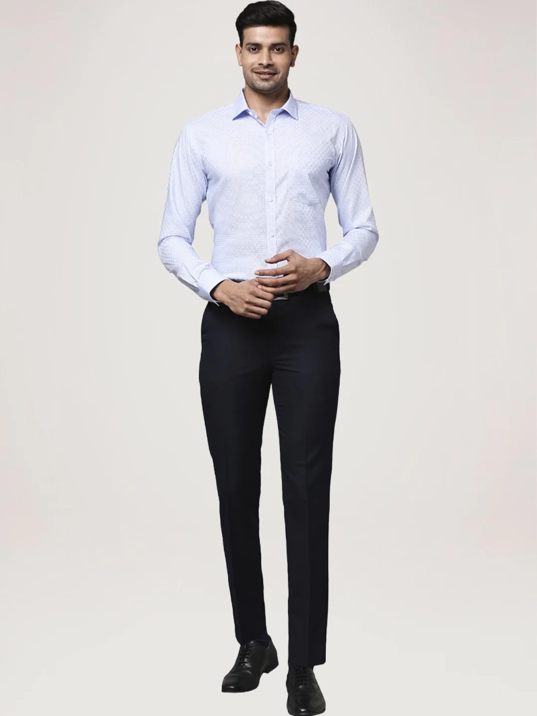 Men Blue Slim Fit Structure Cotton Shirts - Image 2