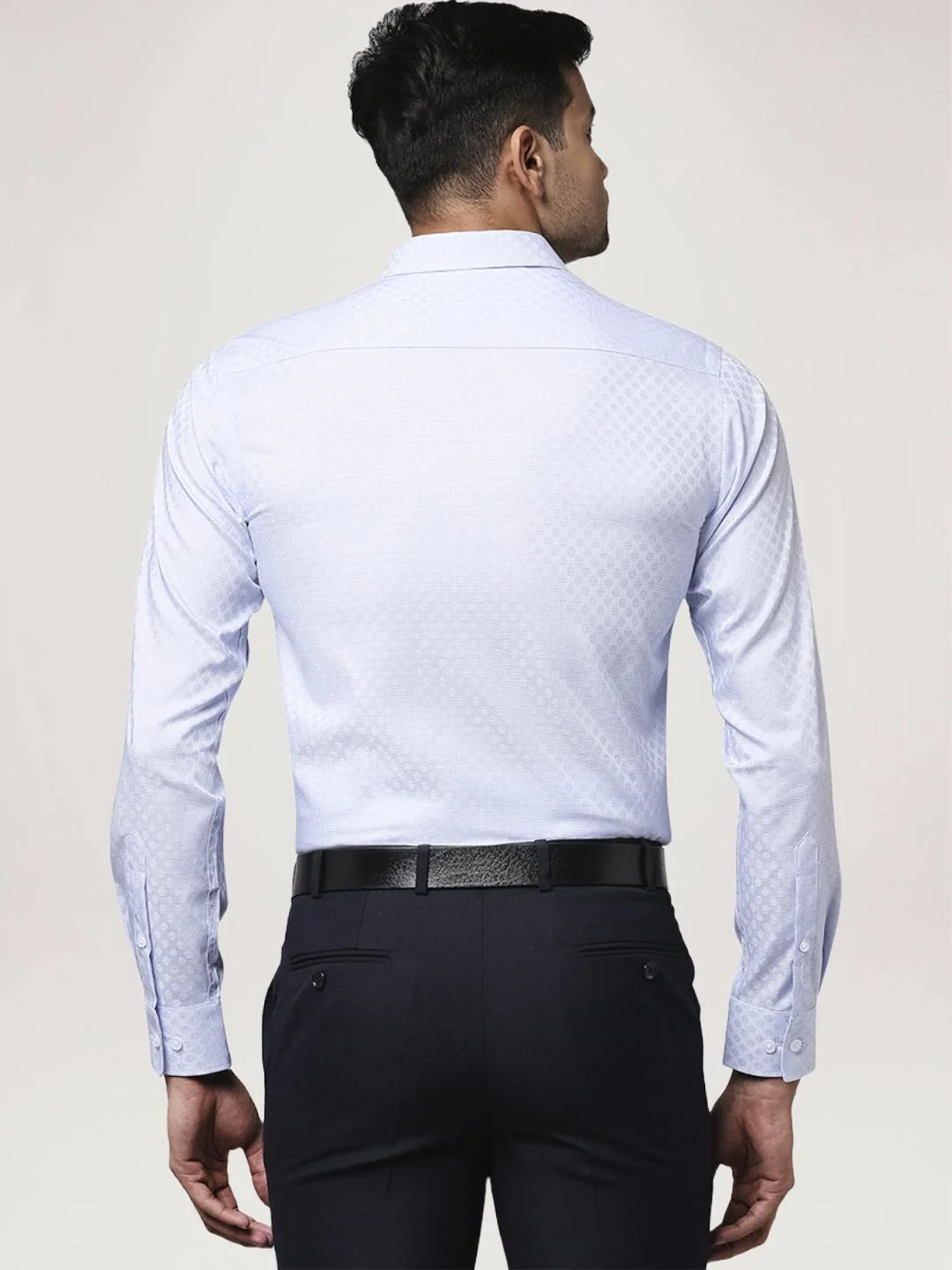 Men Blue Slim Fit Structure Cotton Shirts - Image 3